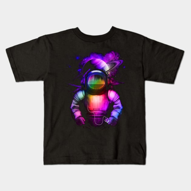 Music in space Kids T-Shirt by Moncheng